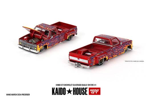 (Preorder) Kaido House x Mini GT 1:64 Chevrolet Silverado Dually on Fire V1