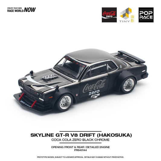 (Preorder) Pop Race 1:64 Skyline GT-R V8 Drift (Hakosuka) Coca Cola Zero Black Chrome