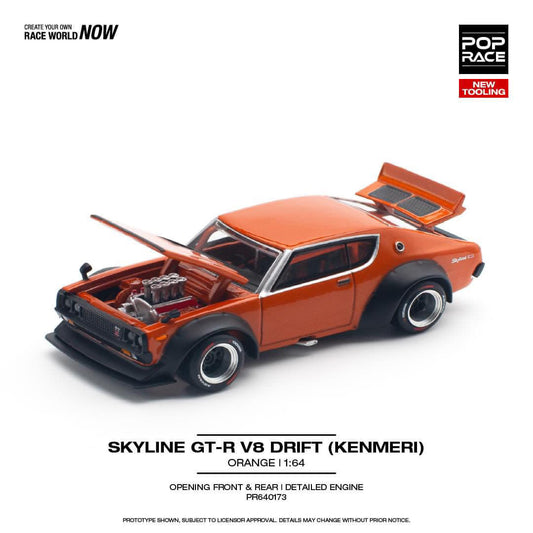 (Preorder) Pop Race 1:64 Skyline GT-R V8 Drift (Kenmeri) Orange