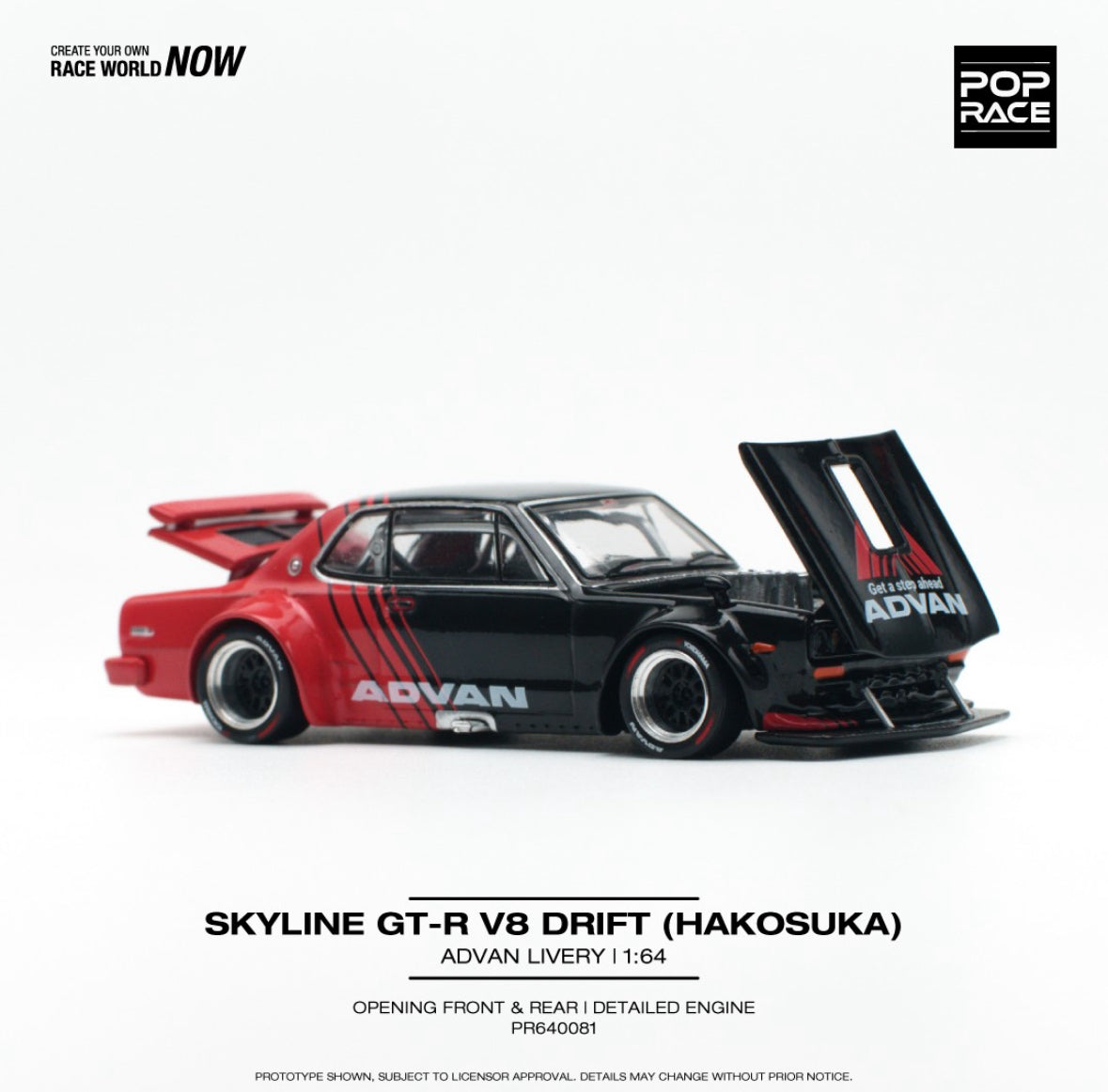 Pop Race 1:64 SKYLINE GT-R V8 DRIFT (HAKOSUKA) ADVAN