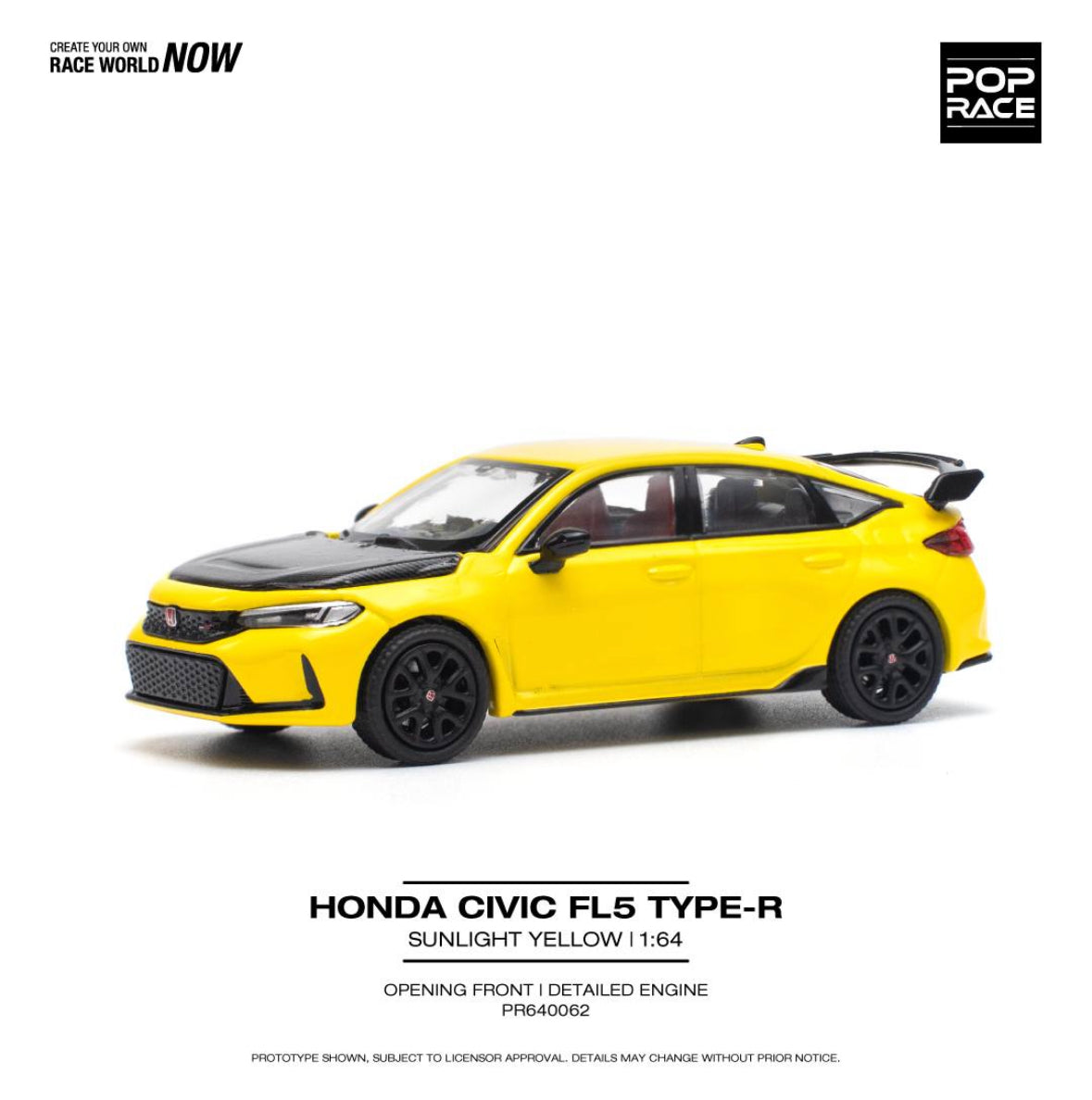 Pop Race 1:64 HONDA CIVIC FL5 TYPE-R SUNLIGHT YELLOW