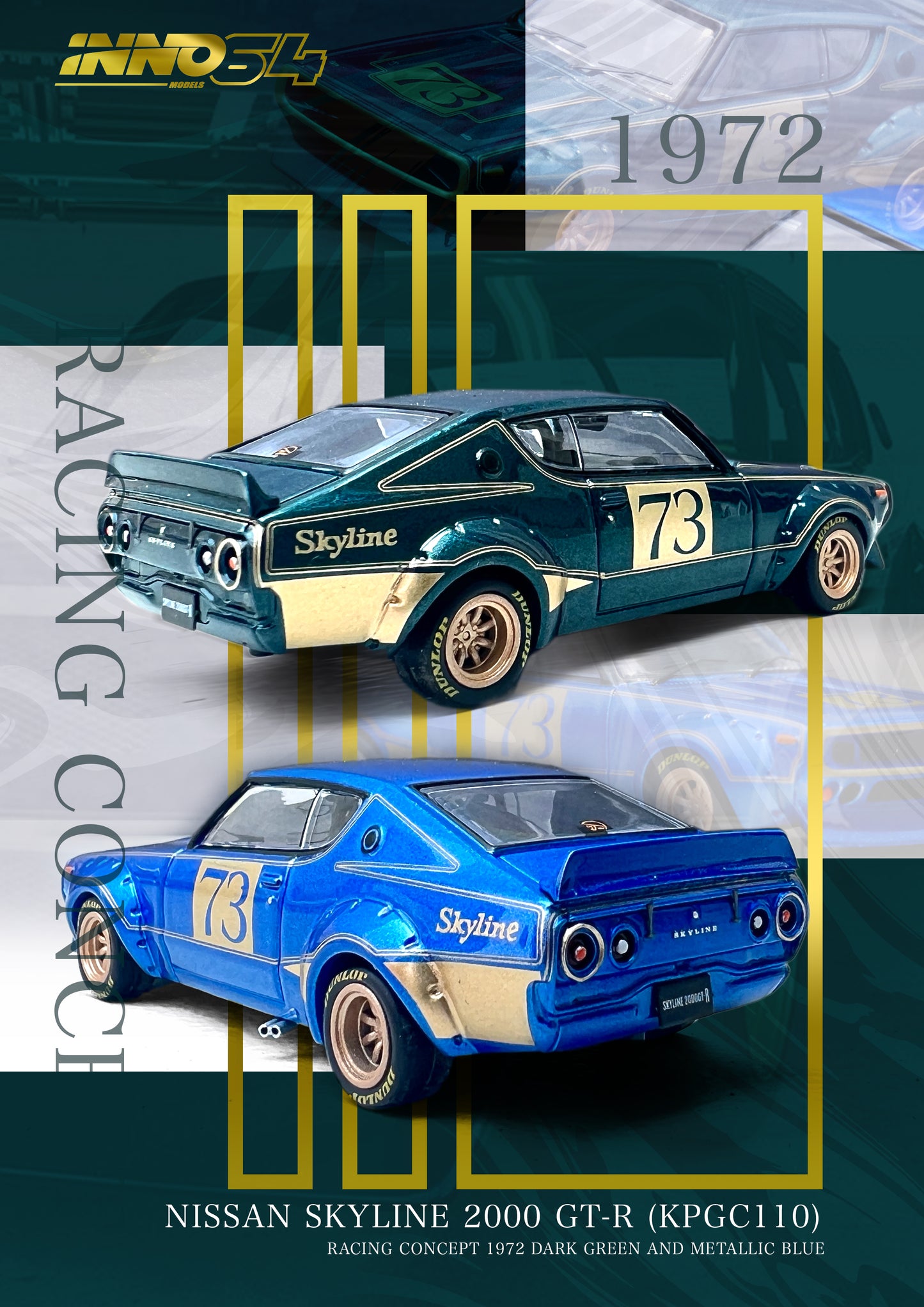 INNO64 1:64 Nissan Skyline 2000 GT-R (KPGC110) Racing Concept Green