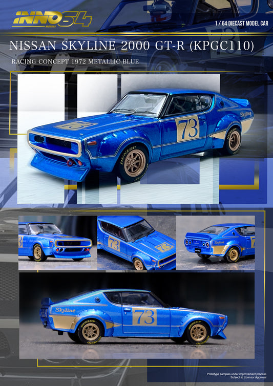 INNO64 1:64 Nissan Skyline 2000 GT-R (KPGC110) Racing Concept Blue