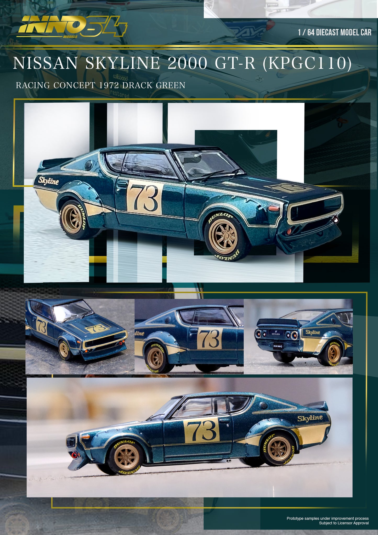 INNO64 1:64 Nissan Skyline 2000 GT-R (KPGC110) Racing Concept Green