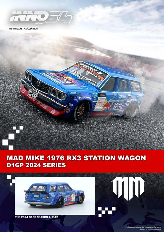 (Preorder) INNO64 1:64 Mad Mike 1976 Mazda RX3 Station Wagon D1GP Series 2024