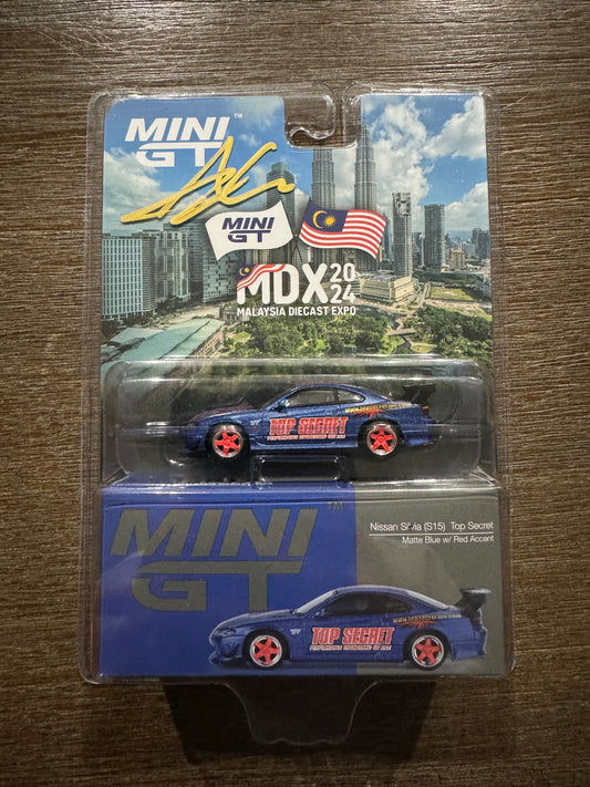 Mini GT Nissan Silvia (S15) Top Secret Matte Blue w/ Red Accent 2024 MDX #749 Signed by Glen Chou