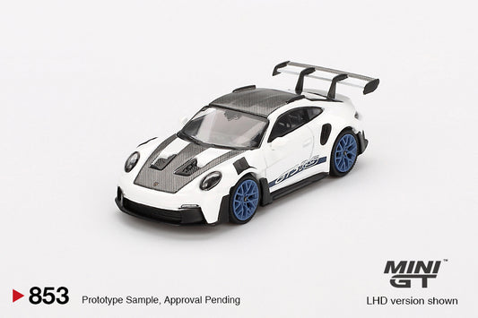 (Preorder) Mini GT 1:64 Porsche 911 (992) GT3 RS Weissach Package White with Indigo Blue