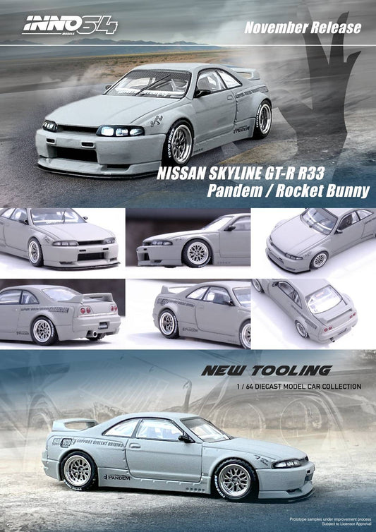 INNO64 1:64 Nissan Skyline GT-R (R33) "Pandem/Rocket Bunny" Cement Grey Matte