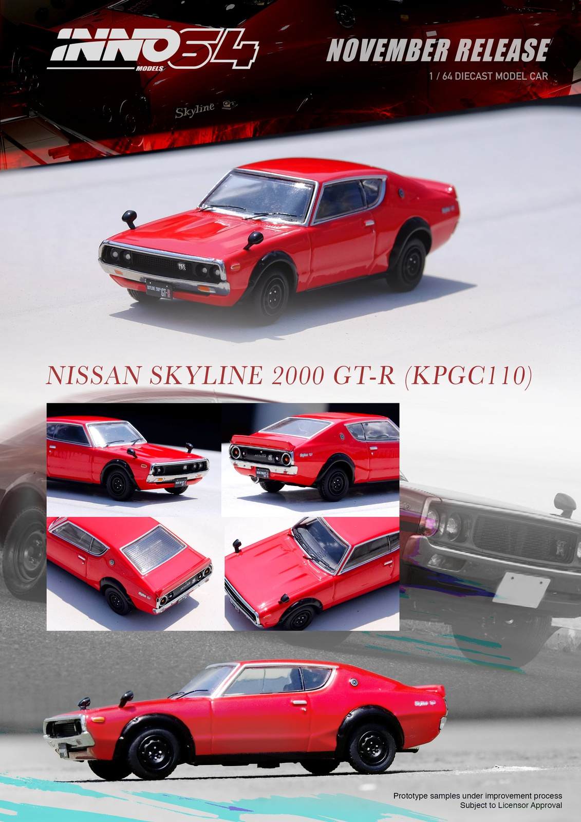 INNO64 1:64 Nissan Skyline 2000 GT-R (KPGC-110) Red