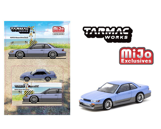 (Preorder) Tarmac Works 1:64 Vertex Nissan Silvia S13 – Blue/Grey – Global64 MiJo Exclusives