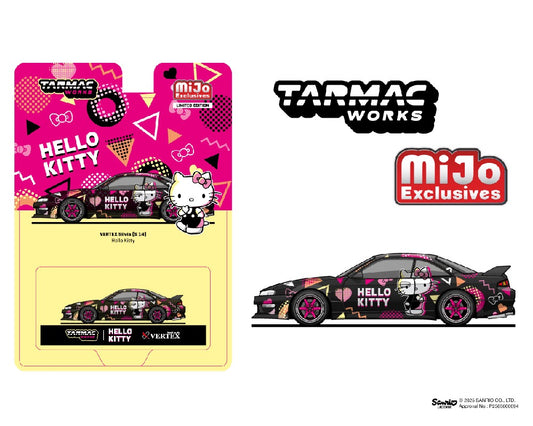 (Preorder) Tarmac Works 1:64 Vertex Nissan Silvia S14 Hello Kitty Special Limited Edition – Black Chrome – Mijo Exclusive