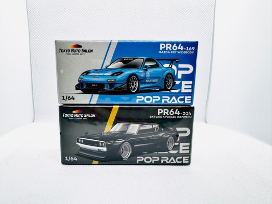 Pop Race 1:64 Tokyo Auto Salon Kuala Lumpur Edition 2024 Pair Mazda RX7 Widebody & Skyline KPG110 (Kenmeri)