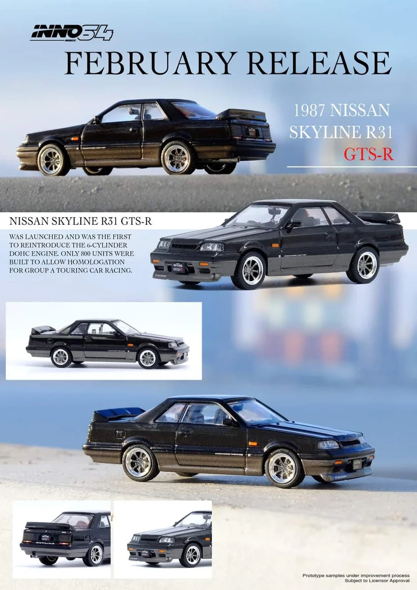 INNO64 1:64 NISSAN SKYLINE GTS-R (R31) BLACK\GUN METAL