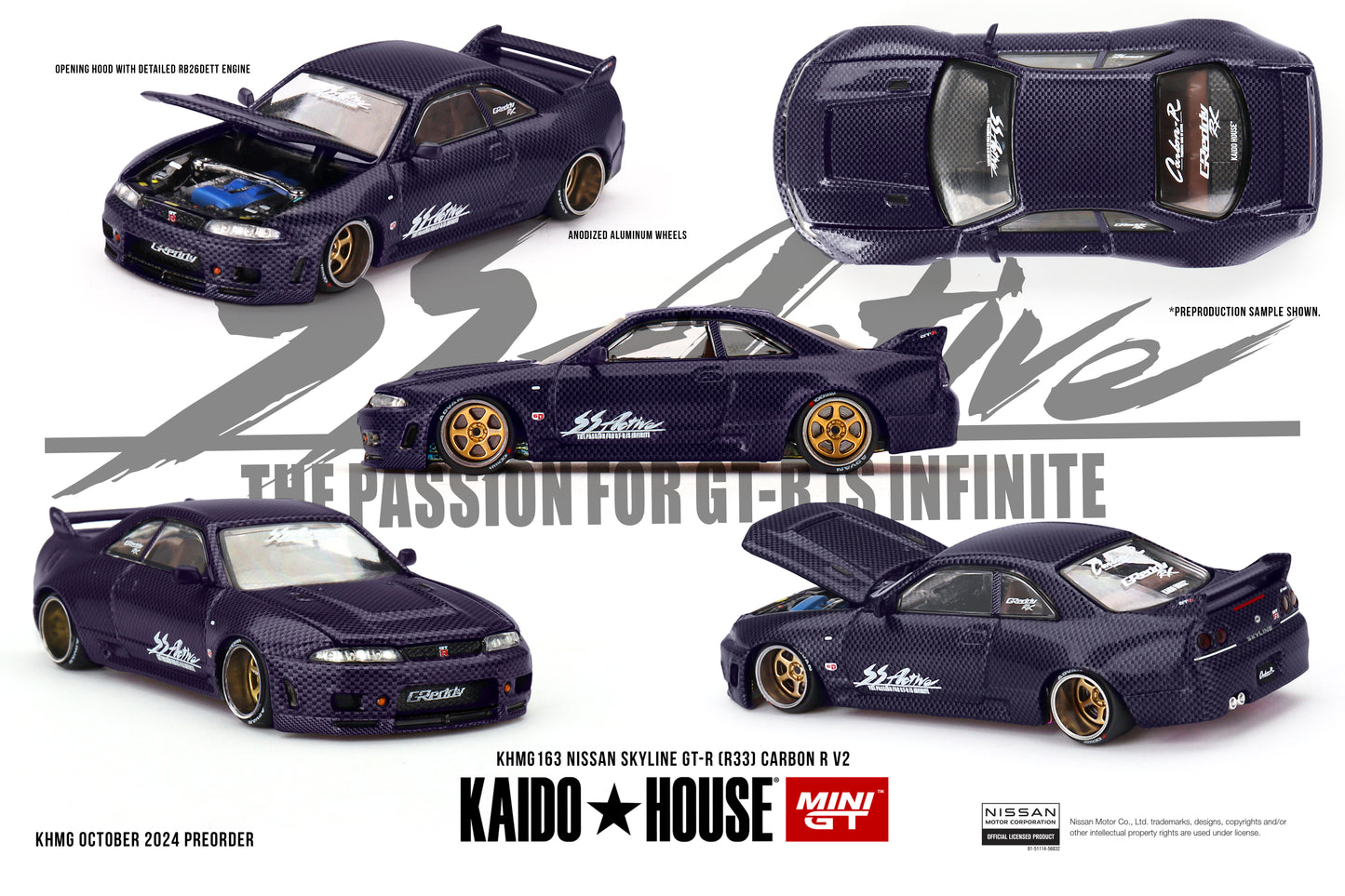 (Preorder) Kaido House x Mini GT 1:64 Nissan Skyline GT-R (R33) Active Carbon R V2