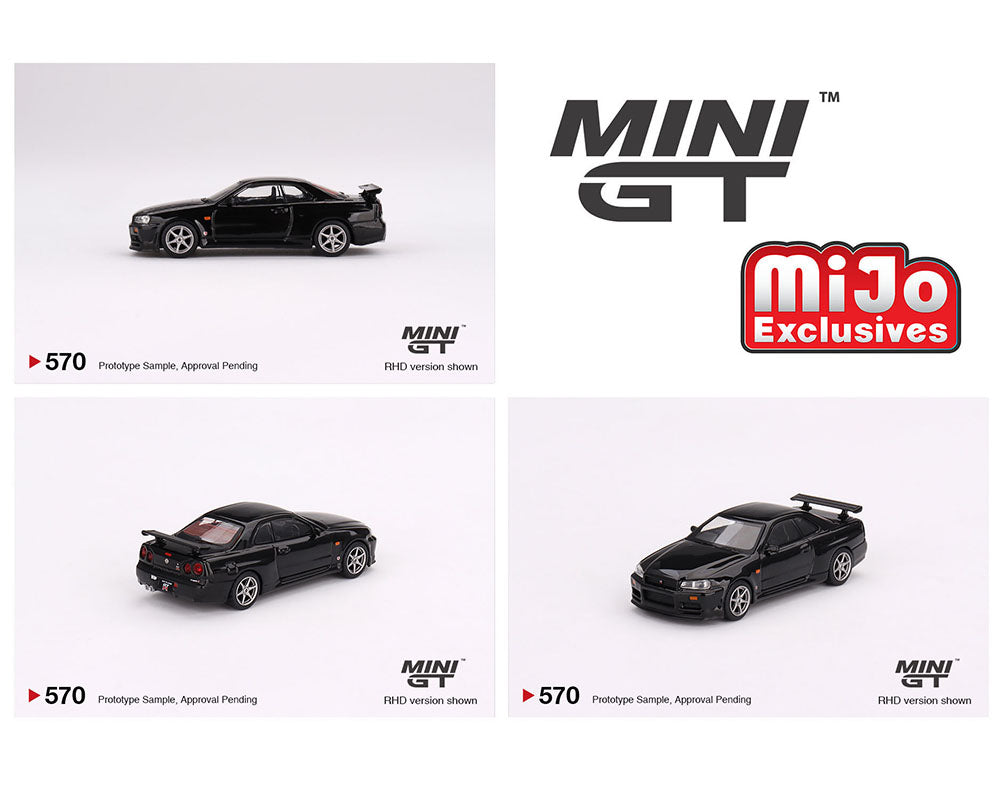 Mini GT 1:64 Nissan Skyline GT-R (R34) V-Spec – Black Pearl – Mijo Exclusives