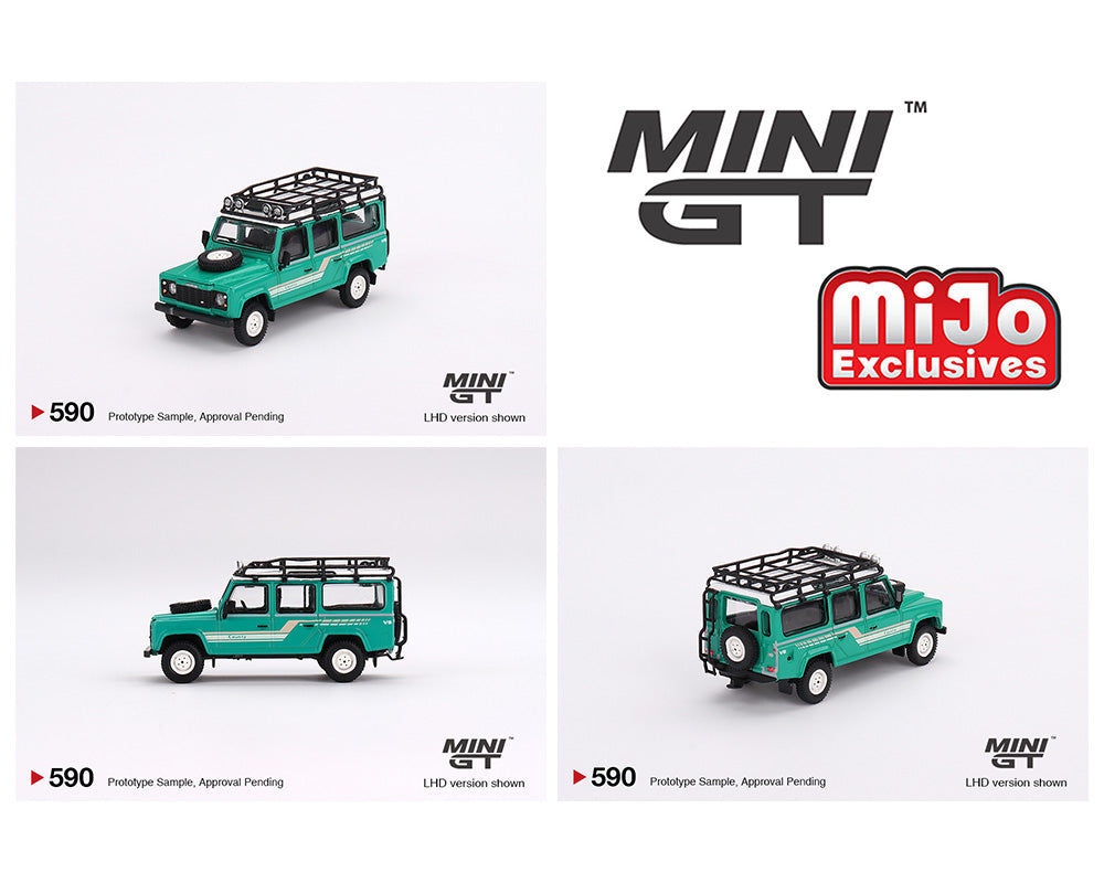 Mini GT 1:64 1985 Land Rover Defender 110 Station Wagon – Trident Green – LHD – MiJo Exclusives