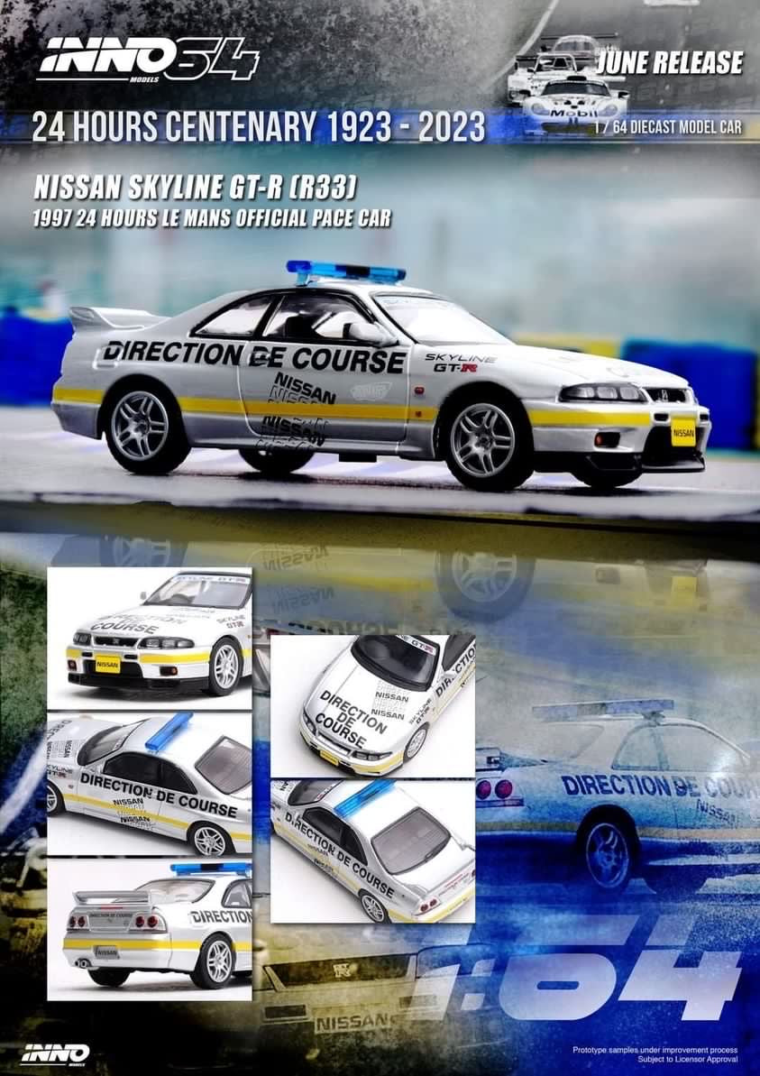 INNO64 1:64 Nissan Skyline GT-R (R33) 1997 24 Hours Le Mans Official Pace Car