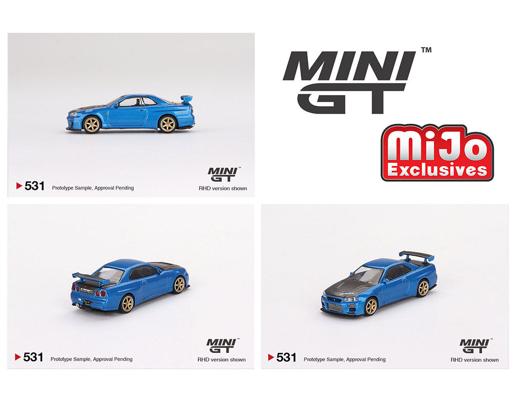 Mini GT 1:64 Nissan Skyline GT-R (R34) Top Secret Bayside – Blue – Mijo Exclusives