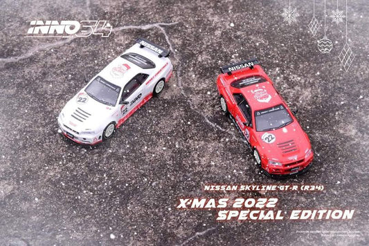 INNO 1:64 NISSAN SKYLINE GT-R R34 "X'MAS 22" Special Edition Red model Car