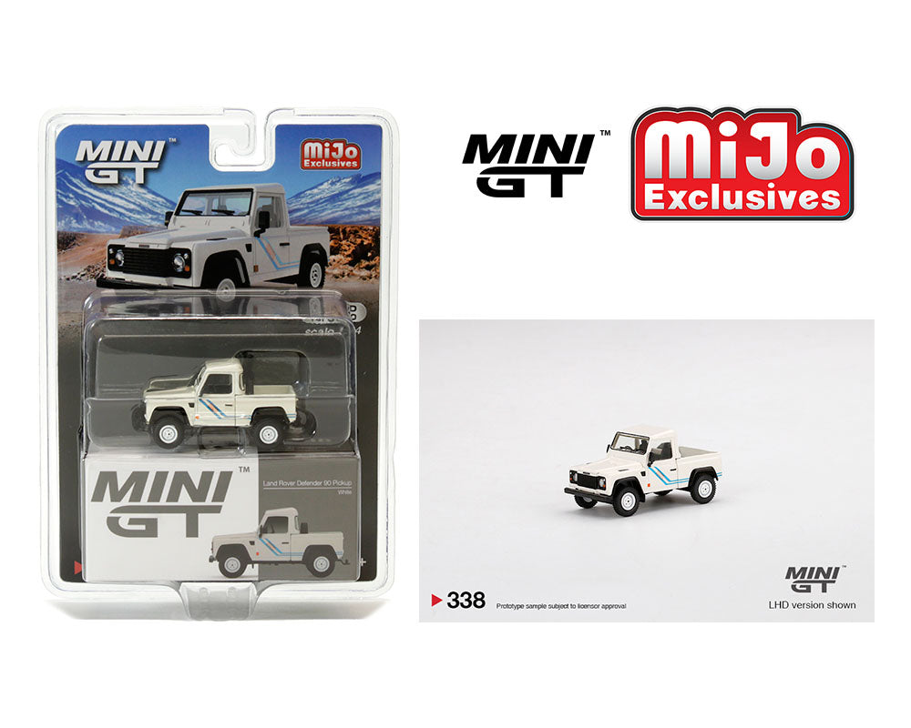 Mini GT 1:64 Land Rover Defender 90 Pickup (White) LHD – MiJo Exclusives