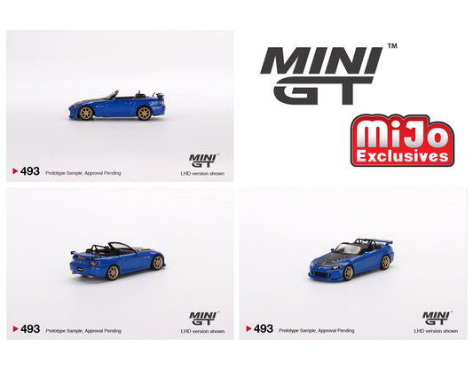 Mini GT 1:64 Honda S2000 (AP2) Mugen (Monte Carlo Blue Pearl) – MiJo Exclusives USA Blister Packaging