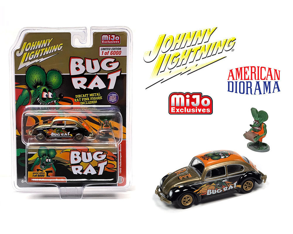 Johnny Lightning x American Diorama 1965 Volkswagen Beetle RAT FINK BUG RAT With Rat Fink Figure